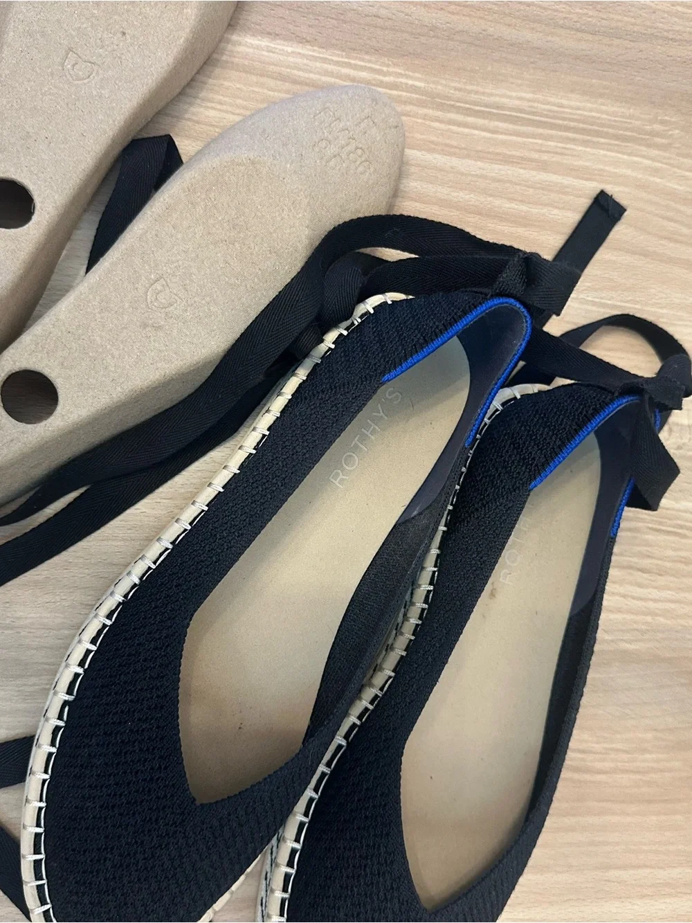 Rothy’s Boardwalk Black Ankle-Tie Espadrille Flats - Women size 9.5
